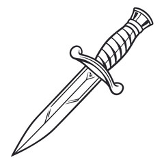 Illustration of a vintage dagger with a sharp blade and metal handle isolated on white background, a classic weapon for combat