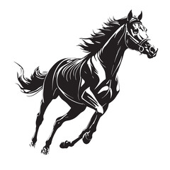 black horse racing Silhouette Vector, High Quality Illustration on White Background