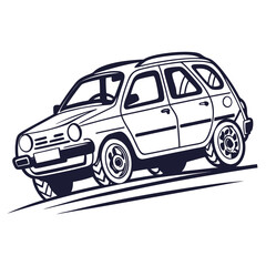 Vintage rally car illustration isolated on white background, a classic automobile design with retro style and sporty appeal for transportation