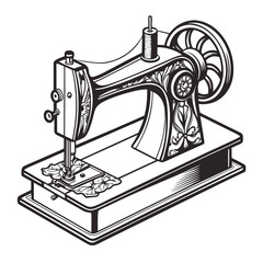 Vintage sewing machine illustration isolated on white background, a retro tool for tailoring and crafting with intricate details and ornate design