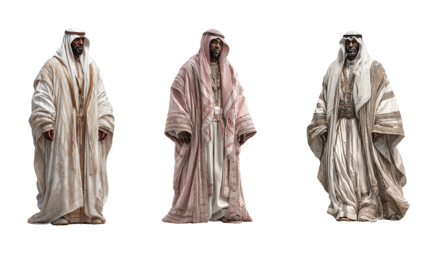 Cultural heritage celebration middle east traditional attire portrait, isolated on transparent background, png set