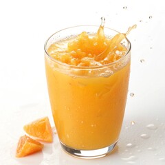 Fresh orange juice in glass isolated on white