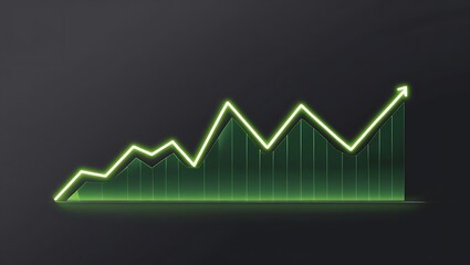 Futuristic glowing data visualization graph with neon light bars and line chart on dark background