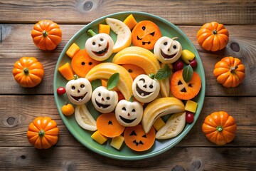 Festive Halloween Fruit Platter with Jack O Lantern Faces and Pumpkins