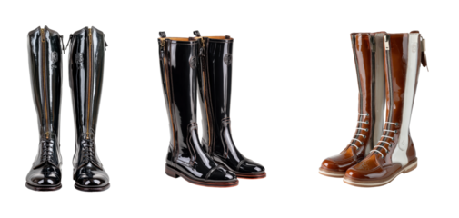 Stylish boot collection fashion store product showcase, isolated on transparent background, png set