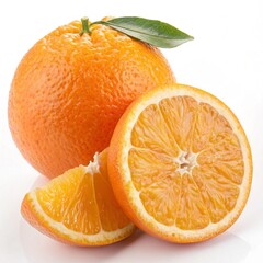 Whole orange with slice isolated on white