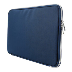 Fototapeta premium Dark blue laptop sleeve case with zipper, isolated PNG transparent background
