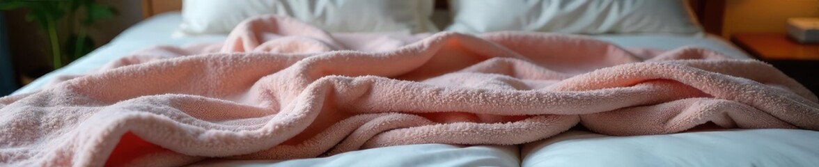 Fototapeta premium Cozy weighted blanket draped on a bed, soft plush texture visible, ready for a restful sleep Perfect for promoting relaxation and comfort , home textiles, night, comfort