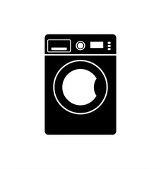Illustration of a black and white front load washing machine