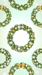 Christmas wreaths pattern on light teal background