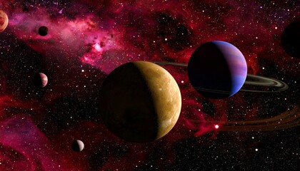 Planets in a vibrant nebula