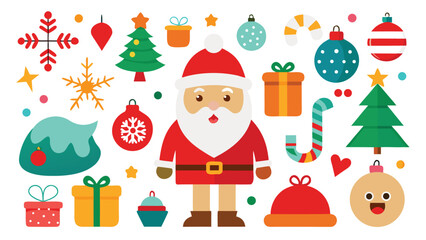Cute Christmas Holiday Vector Illustration with Santa and Decorations