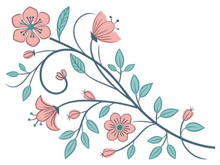 Pastel pink floral vine with teal leaves flower