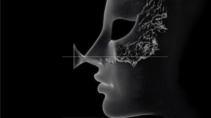 mask art identity abstract face profile black white modern design digital graphic visual texture silhouette culture symbol emotion contrast performance stage 