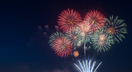 Fototapeta premium Vibrant Fireworks Burst Against Dark Night Sky