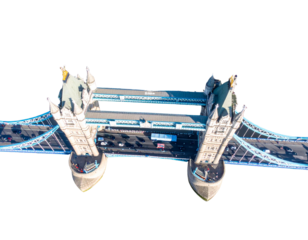 Top-Down Aerial View of Tower Bridge in London with Surrounding Roads,