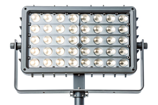 Powerful industrial LED floodlight on a mounting bracket isolated with transparent background