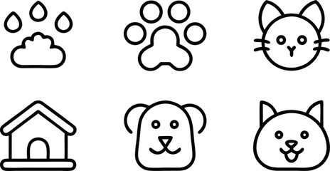 Pet Icons: A clean and simple collection of pet-related icons in a minimalist style, perfect for use in apps, websites, and other design projects.