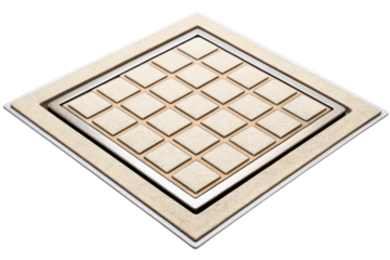 Square tileable floor drain for a modern bathroom shower isolated with transparent background