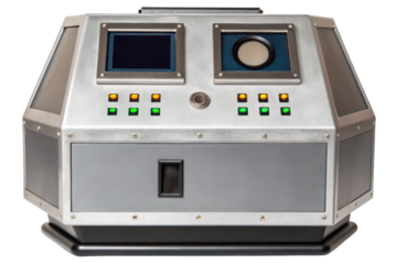 Retro futuristic science fiction computer console control panel isolated with transparent background