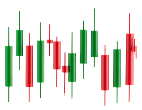  Minimalist Green and Red Candlestick Chart on Transparent Background,