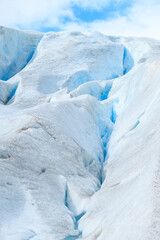 Close up of the blue crack glacier at Folgefonna national park, Norway summer, hiking experience