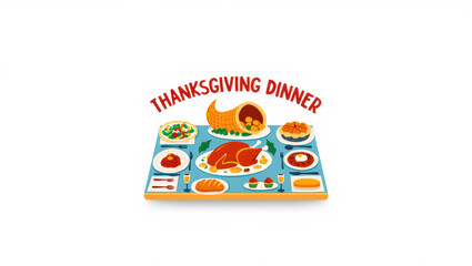 Obraz premium Thanksgiving Dinner Border – Flat Vector Postcard