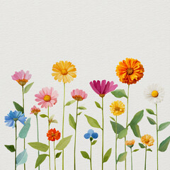 Colorful floral display of various flowers on a soft background, showcasing nature's beauty and vibrant colors