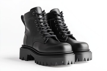 Pair of black leather combat boots (11)