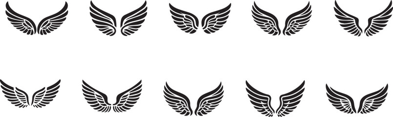 Obraz premium winged icons badge and emblem set line art vector stylized angel wing designs with halo
