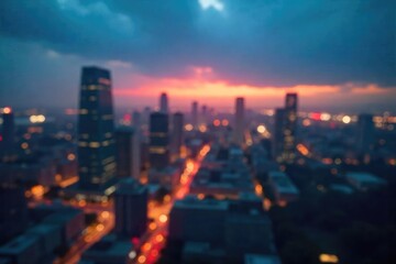 Fototapeta premium A blurred city skyline at dusk, subtly suggesting the hidden costs associated with urban development and progress The image evokes a sense of mystery and financial weight , risk, ambiance, purple