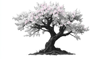 Obraz premium Detailed illustration of a blossoming tree against a white background.