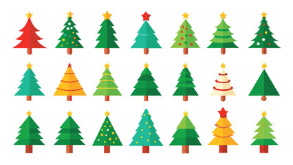 Collection of Christmas Trees in Flat Design Style for Holiday Decoration