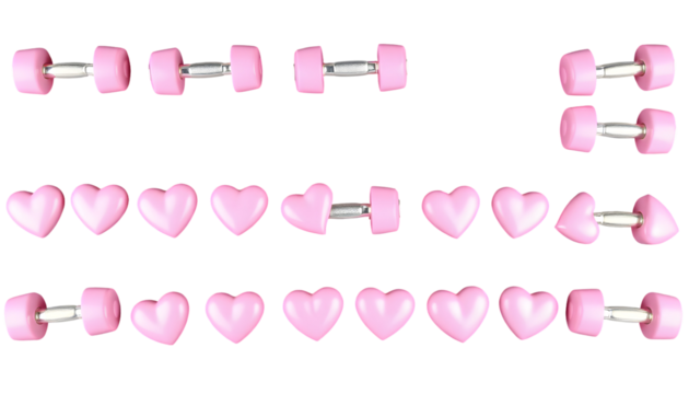 Pink Heart Dumbbells and Heart Shapes Fitness and Valentine's Day
