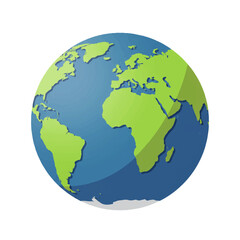 Simplified illustration of Earth, continents highlighted in green, oceans in blue.