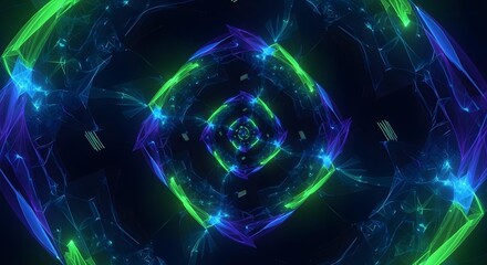 Animation of rotating geometric shapes forming a kaleidoscope