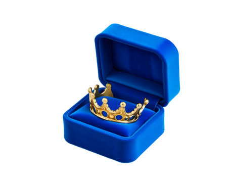 Golden crown in blue jewelry box - Royalty concept