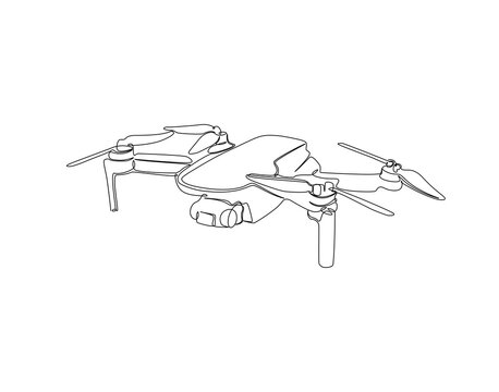 Drone continuous line. Continuous one line drawing of quadcopter camera. Modern air technology for photography concept concept. Single line drawing