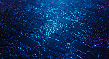 An intricate circuit board displays a network of illuminated pathways, vital for electronic function.