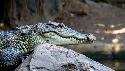 Fototapeta premium Croc resting on rock
