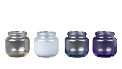 Four Glass Jars with Colored Transparency