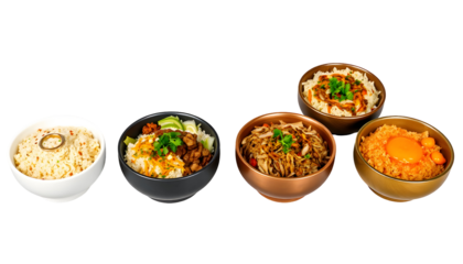 Assortment of Colorful and Flavorful Rice Bowls, Close-up Shot