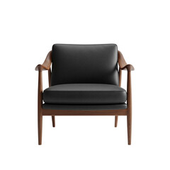 Fototapeta premium wooden armchair with black leather cushion isolated