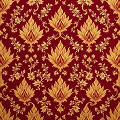 Golden Floral Pattern Rich Red Background