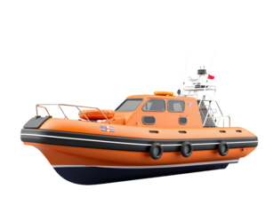 Orange rescue boat on water
