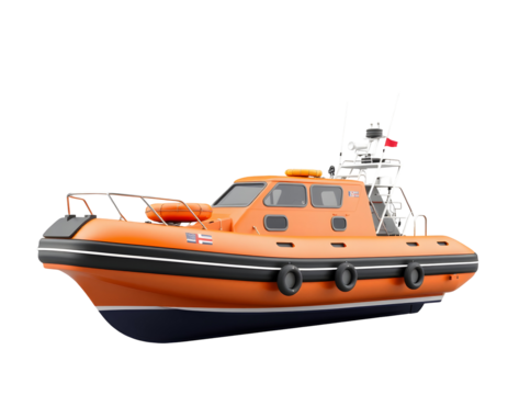 Orange rescue boat on water