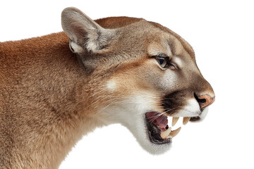 Naklejka premium Close-up profile of a cougar's head and neck, showing a fierce expression