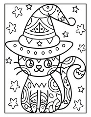 Halloween Spooky Coloring Page for Kids and Adults | Creepy and Fun Halloween Illustration