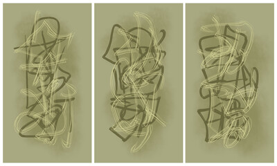 Modern interior triptych. The picture is painted by hand on a tablet.