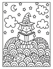 Fototapeta premium Halloween Spooky Coloring Page for Kids and Adults | Creepy and Fun Halloween Illustration
